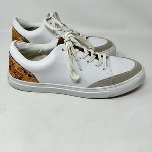 Faranzi‎ Men Size 12 Haruki White Sneaker Shoes Gold Fabric Detail Faux Leather